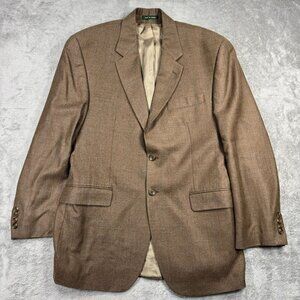 Vintage Lauren Ralph Lauren Silk Wool Sport Coat Blazer Brown Windowpane Plaid